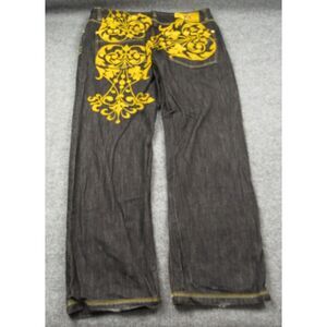 Crown Holder Jeans Mens 40 Black Yellow Velvet HR 00002 Gold Button Fly Hip‎ Hop